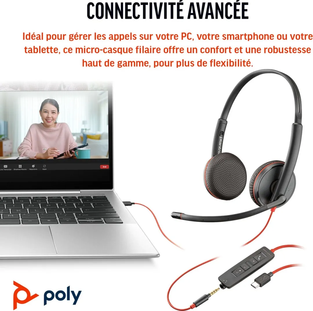 HP Poly Blackwire C3225 Over-Ear Headset - Zwart
