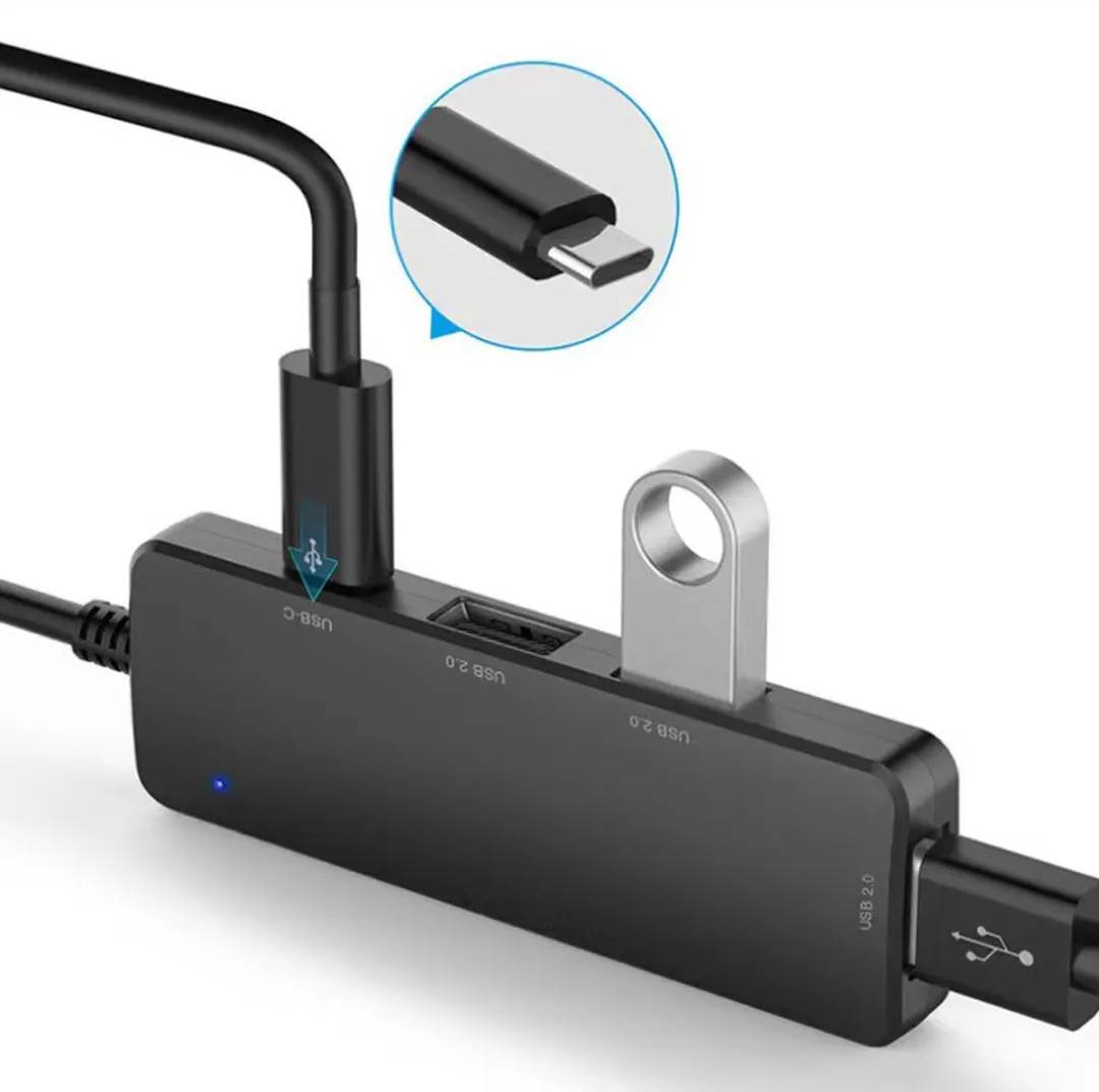 NÖRDIC USB-HUB9 USB-Hub - 4 Poorten (3x USB-A 2.0, 1x USB-C) - Zwart