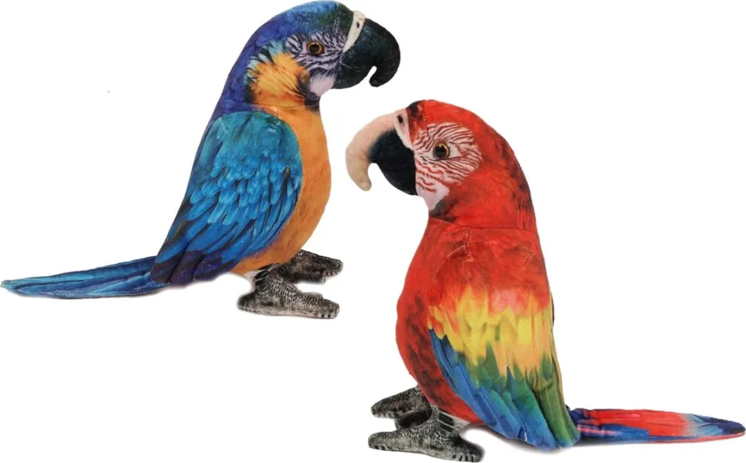 PIA Soft Toys Knuffelpapegaai Set - 2 Stuks - Rood/Blauw - 20 cm