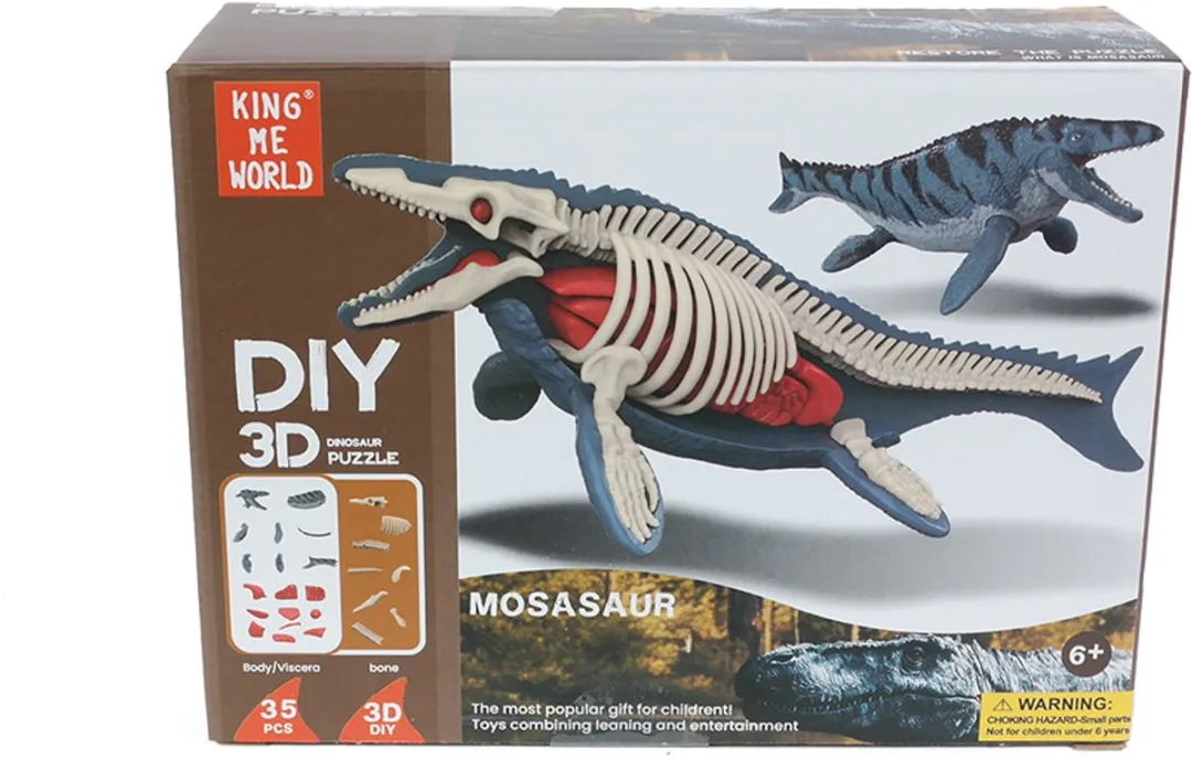 PIA Soft Toys Dino 3D Anatomie Mosasaurus - Rood/Wit/Grijs