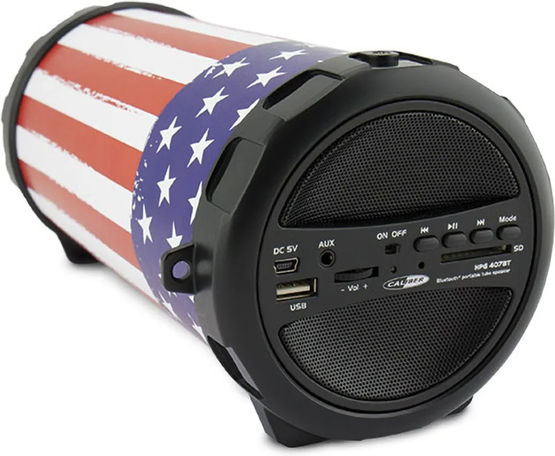 Caliber Bluetooth Speaker - Draagbare Speaker met Bluetooth, USB, SD en AUX 8 Uur Speeltijd - USA print (HPG407BT-USA)