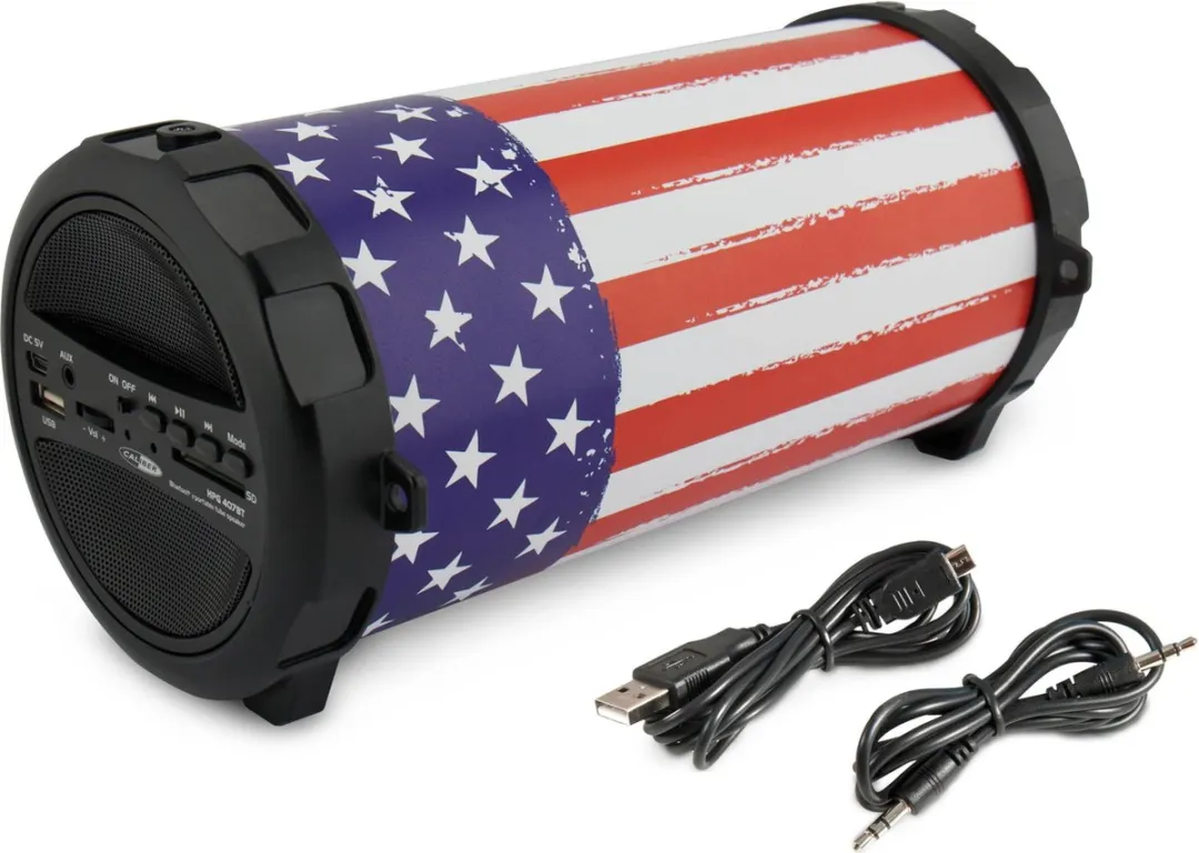 Caliber Bluetooth Speaker - Draagbare Speaker met Bluetooth, USB, SD en AUX 8 Uur Speeltijd - USA print (HPG407BT-USA)