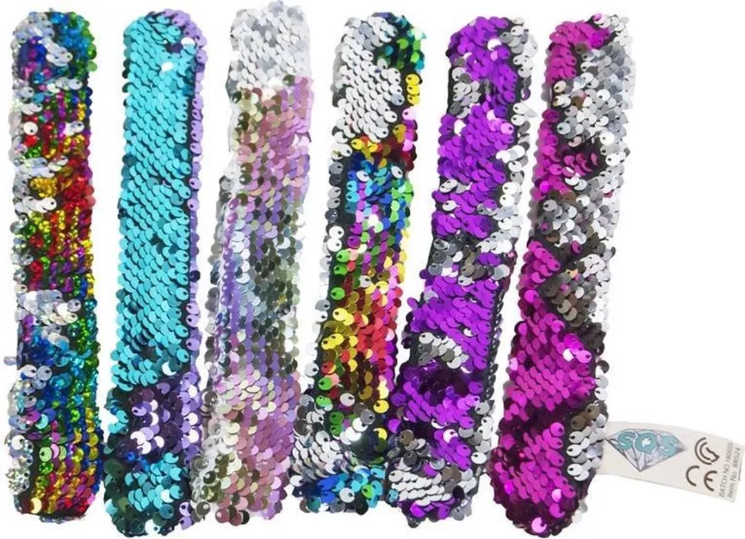 Klaparmbanden kinderen - Pailletten - Armbandjes voor meisjes - 22 x 3 cm - 6 stuks