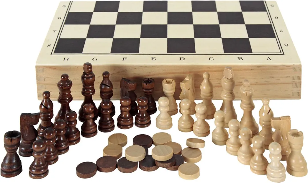 Eurekakids Schaken/Dammen/Backgammon 3-in-1 Houten Cassette - 29x29cm