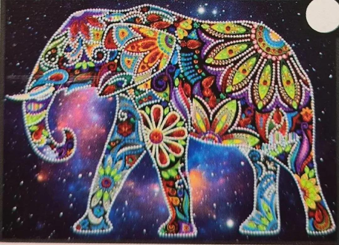 ToiToys Diamond Painting Glow in the Dark Olifant 25x35cm - Multicolor