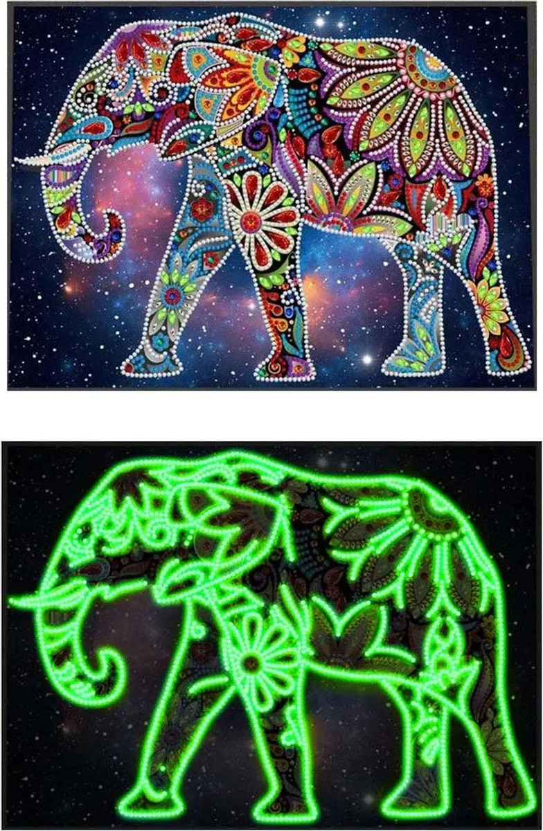 ToiToys Diamond Painting Glow in the Dark Olifant 25x35cm - Multicolor