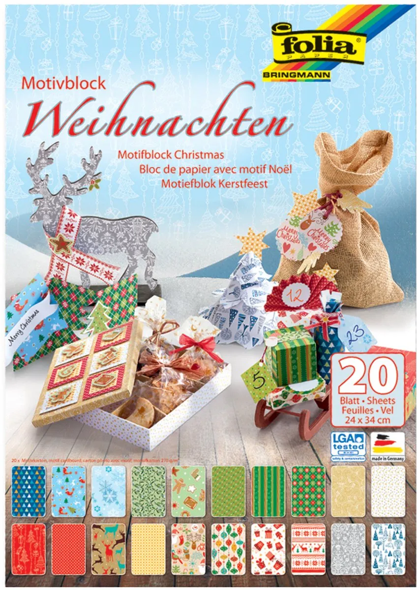 Folia Designerpapierblok Kerst 34x42cm