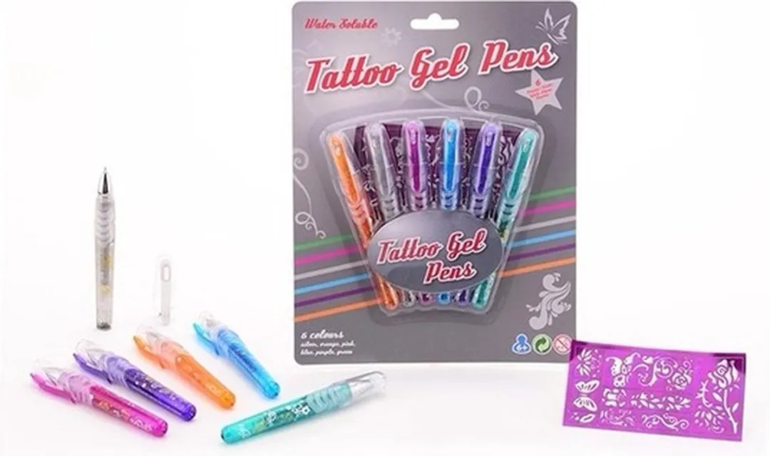 Johntoy Tattoo Glittergel Pennen - 6 Stuks - Multicolor