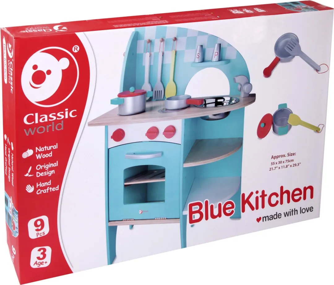 Klassieke wereld houten blauwe kinderkeuken
