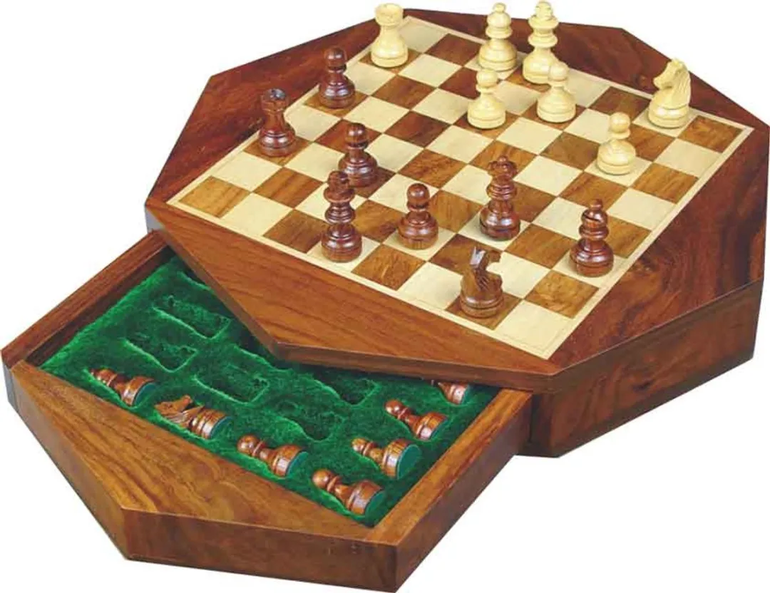 HOT Games Magnetisch Reisschaakspel Acacia 14,5x3cm - 6 Spelers
