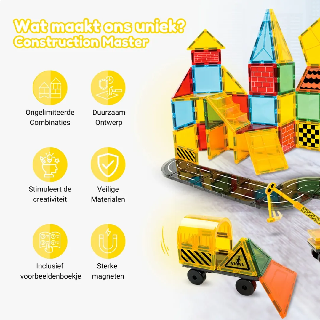 Fits4kids Magnetic Tiles 90 Stuks - Bouwplaatskleuren