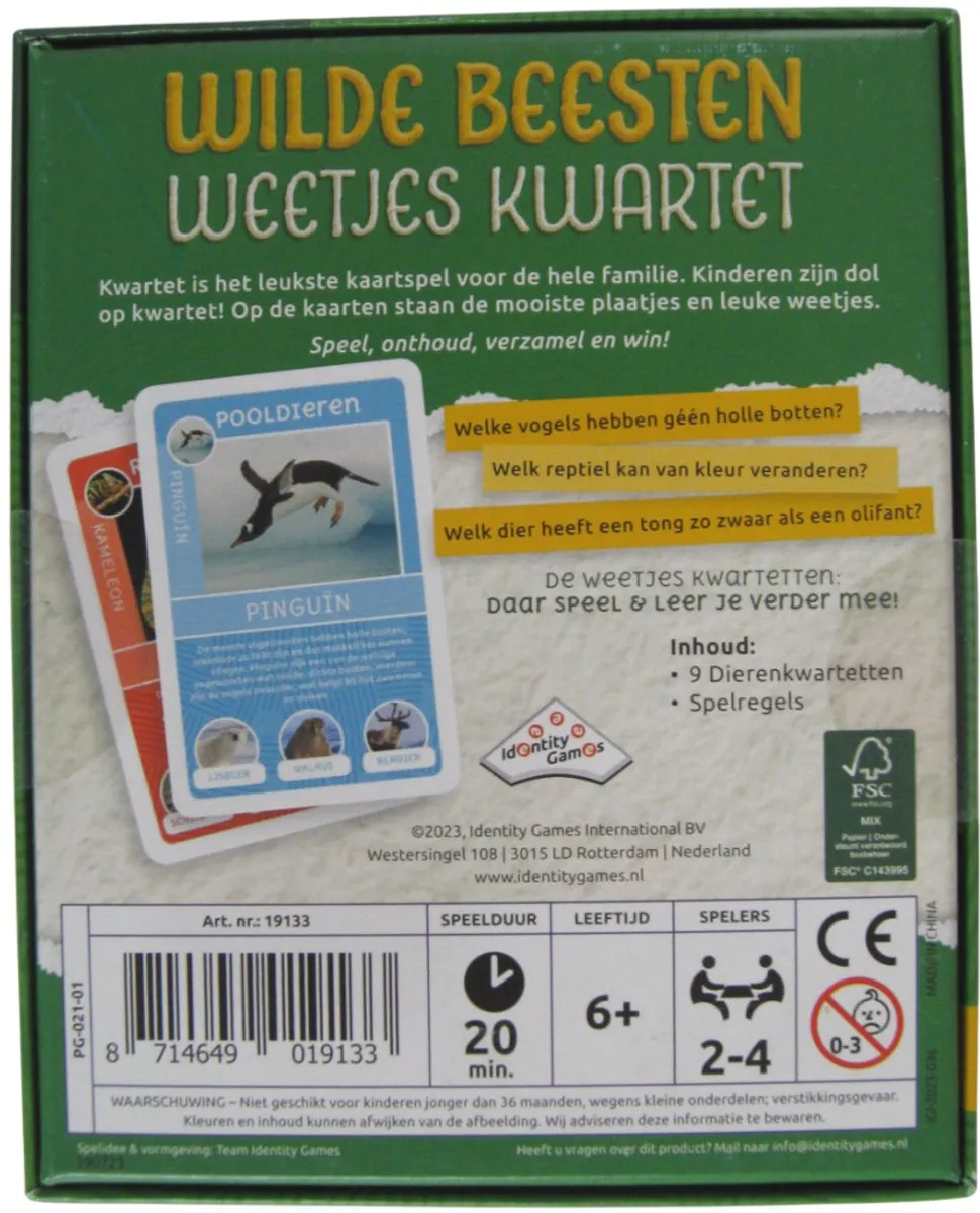 Identity Games Wilde Beesten Weetjes Kwartet - 2-4 Spelers