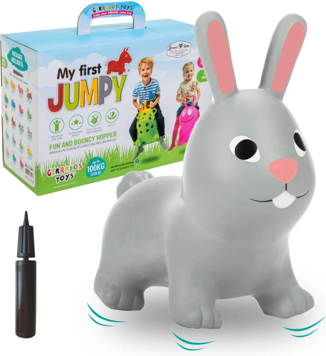VTOYZ-GERARDOS TOYS JUMPY Haas Skippybal - 100 kg - Grijs - Incl. pomp - afbeelding 6 van 6