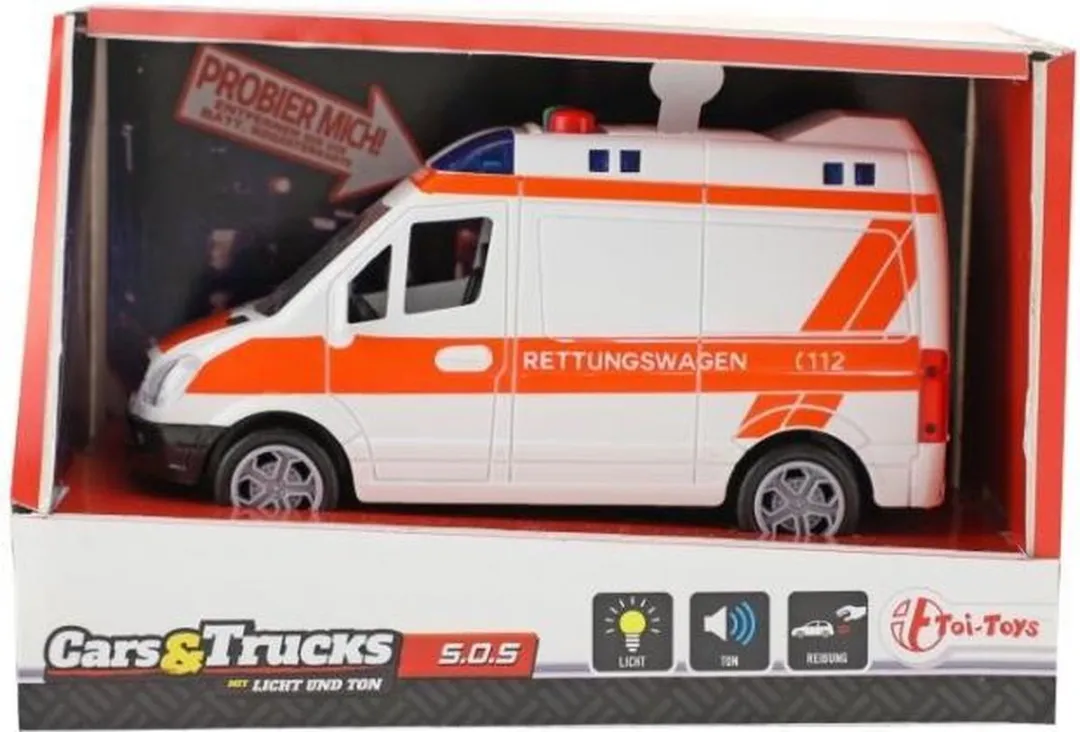 Toi-Toys Duitse Ambulance Frictieauto - Geel