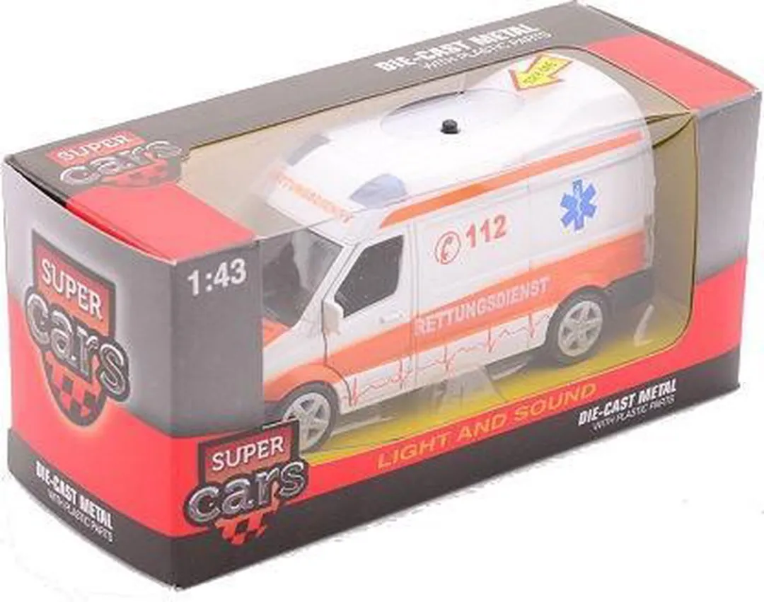 Johntoy Ambulance Super Cars 17cm - Licht & Geluid - Wit