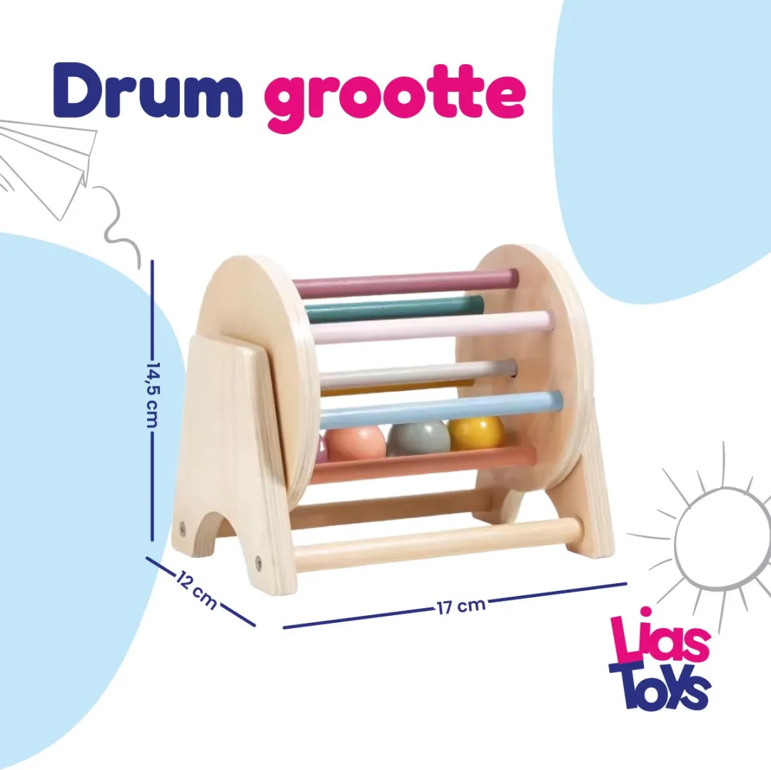 LiasToys Open Spinning Drum Baby Speelgoed - Houten Montessori Trommel - afbeelding 2 van 6