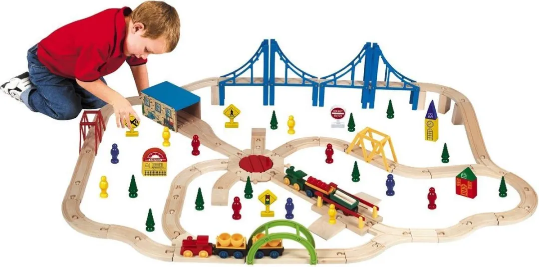 Wooden Toys Houten Trein Set - 100-delige treinset in opbergbak - Vanaf 3 jaar