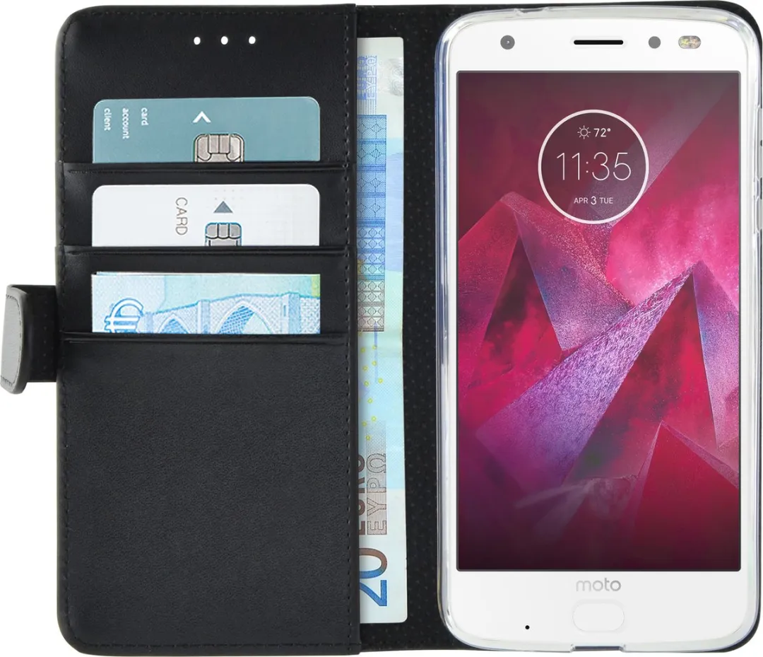 Azuri Book Cover Moto Z2 Force - Magnetisch Zwart - 3 Pasjes