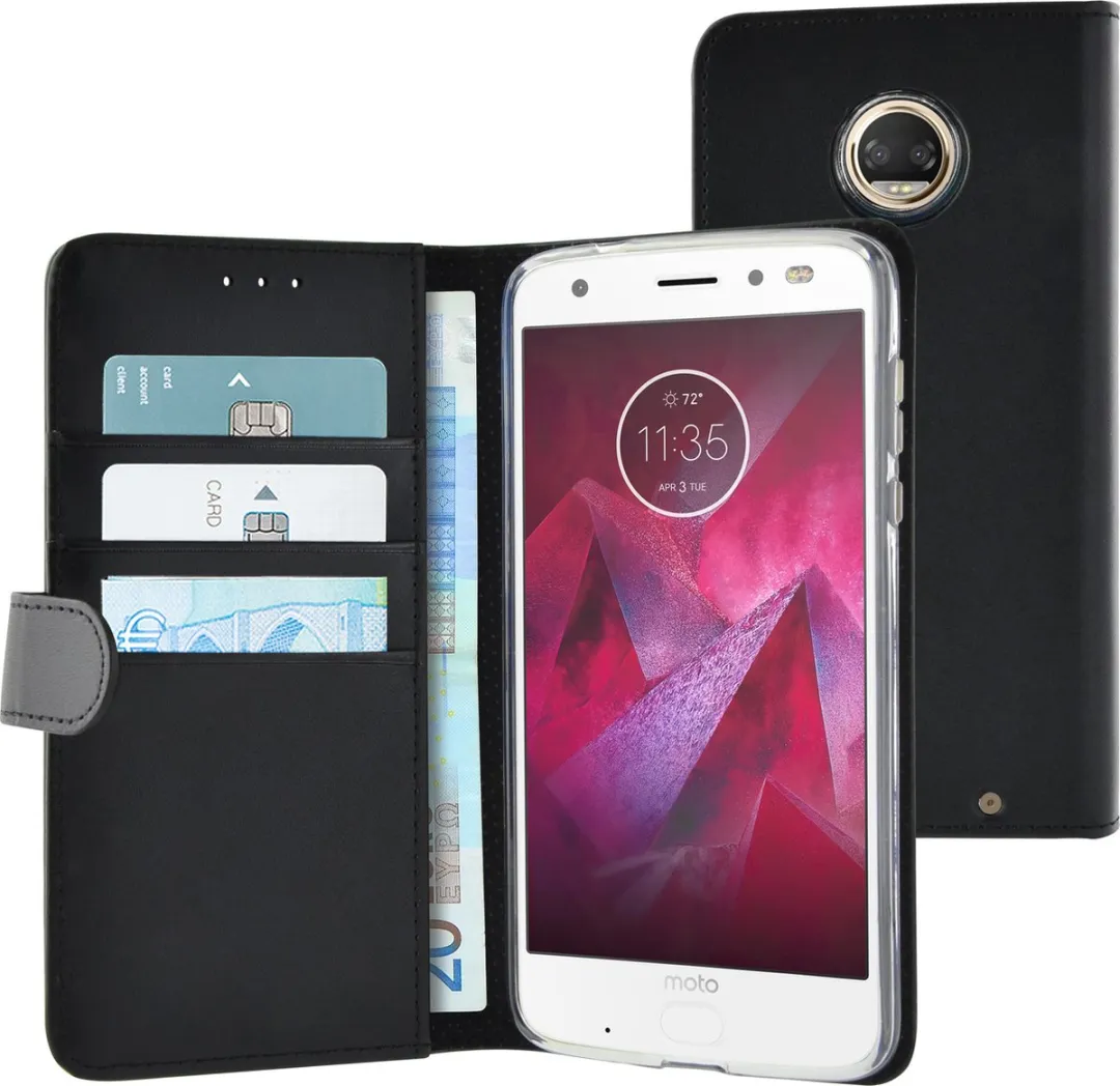 Azuri Book Cover Moto Z2 Force - Magnetisch Zwart - 3 Pasjes