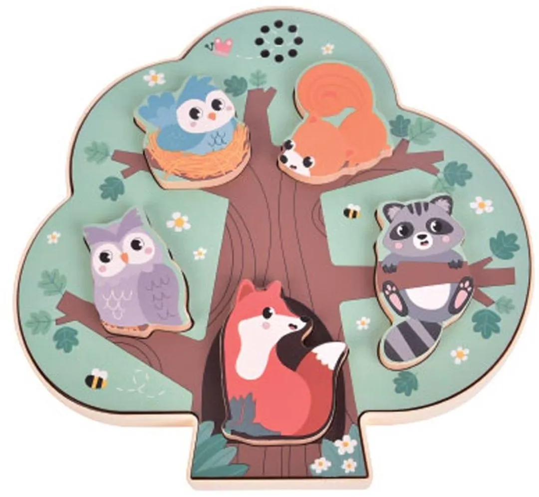 LUNA TOYS Houten Puzzel Bosdieren Geluid 5-delig