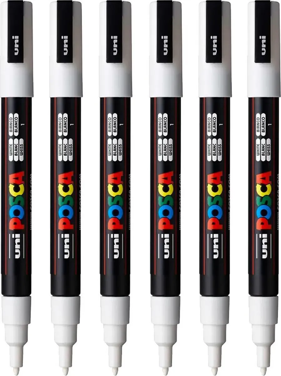 Posca PC-3M Markeerstift Wit - 6 Stuks