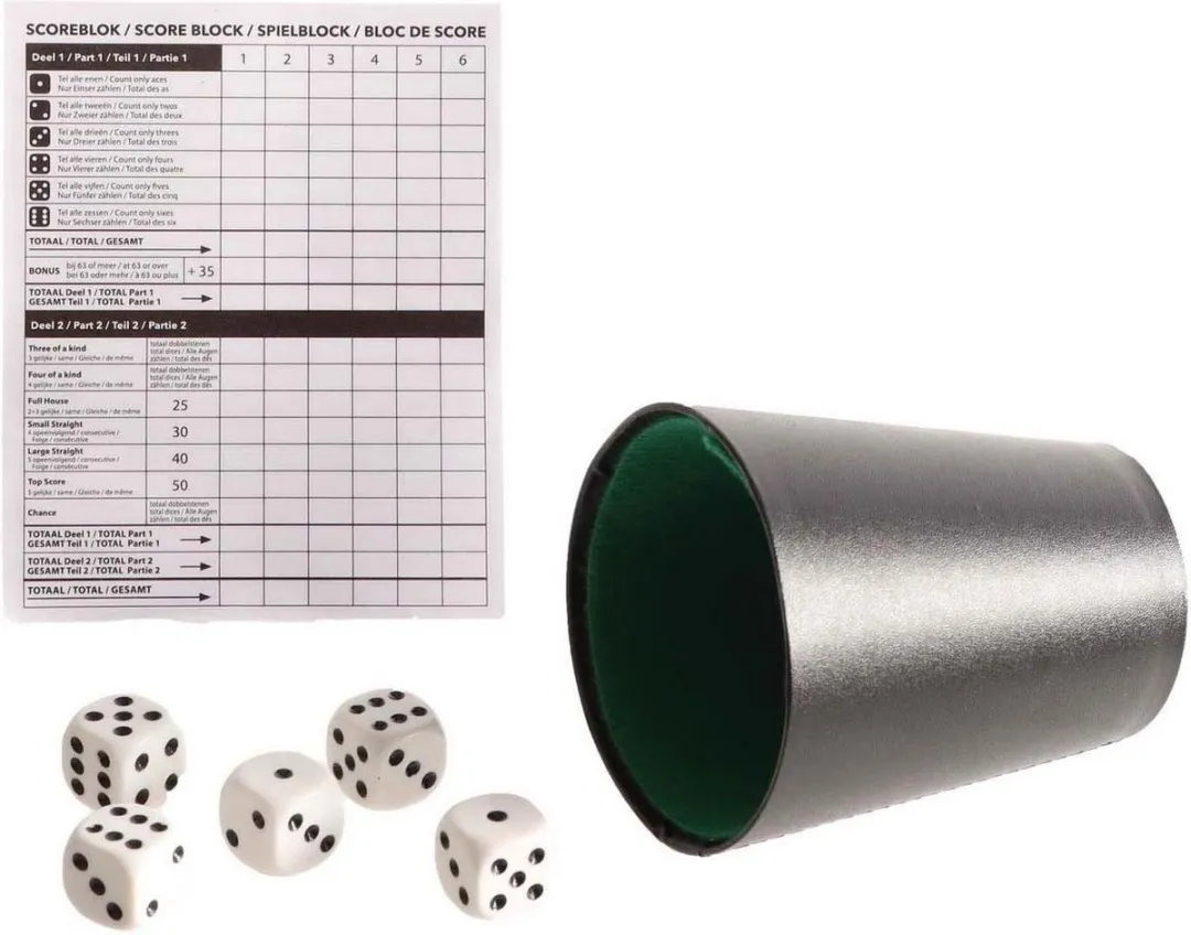 Jonotoys Dobbelset 9972 - 5 Dobbelstenen & Scoreblok - Multi