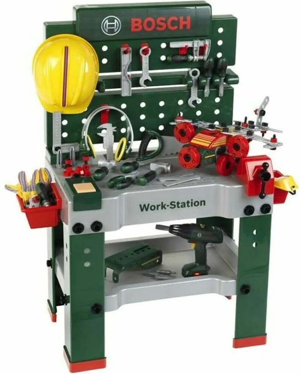 Klein Toys Bosch Mini Werkbank No.1 - 150 Accessoires - Geel/ Groen/ Rood
