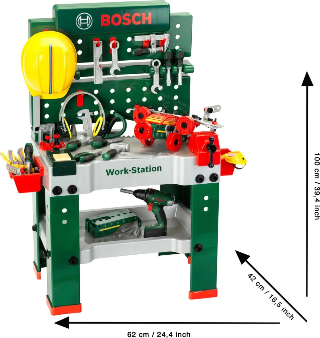 Klein Toys Bosch Mini Werkbank No.1 - 150 Accessoires - Geel/ Groen/ Rood