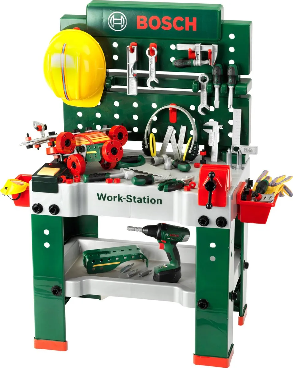 Klein Toys Bosch Mini Werkbank No.1 - 150 Accessoires - Geel/ Groen/ Rood