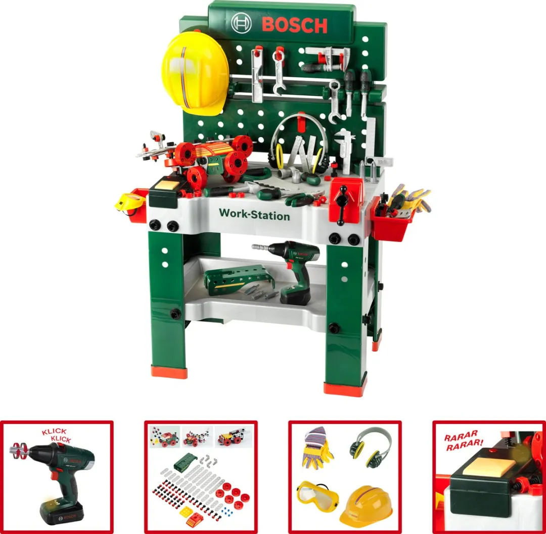 Klein Toys Bosch Mini Werkbank No.1 - 150 Accessoires - Geel/ Groen/ Rood