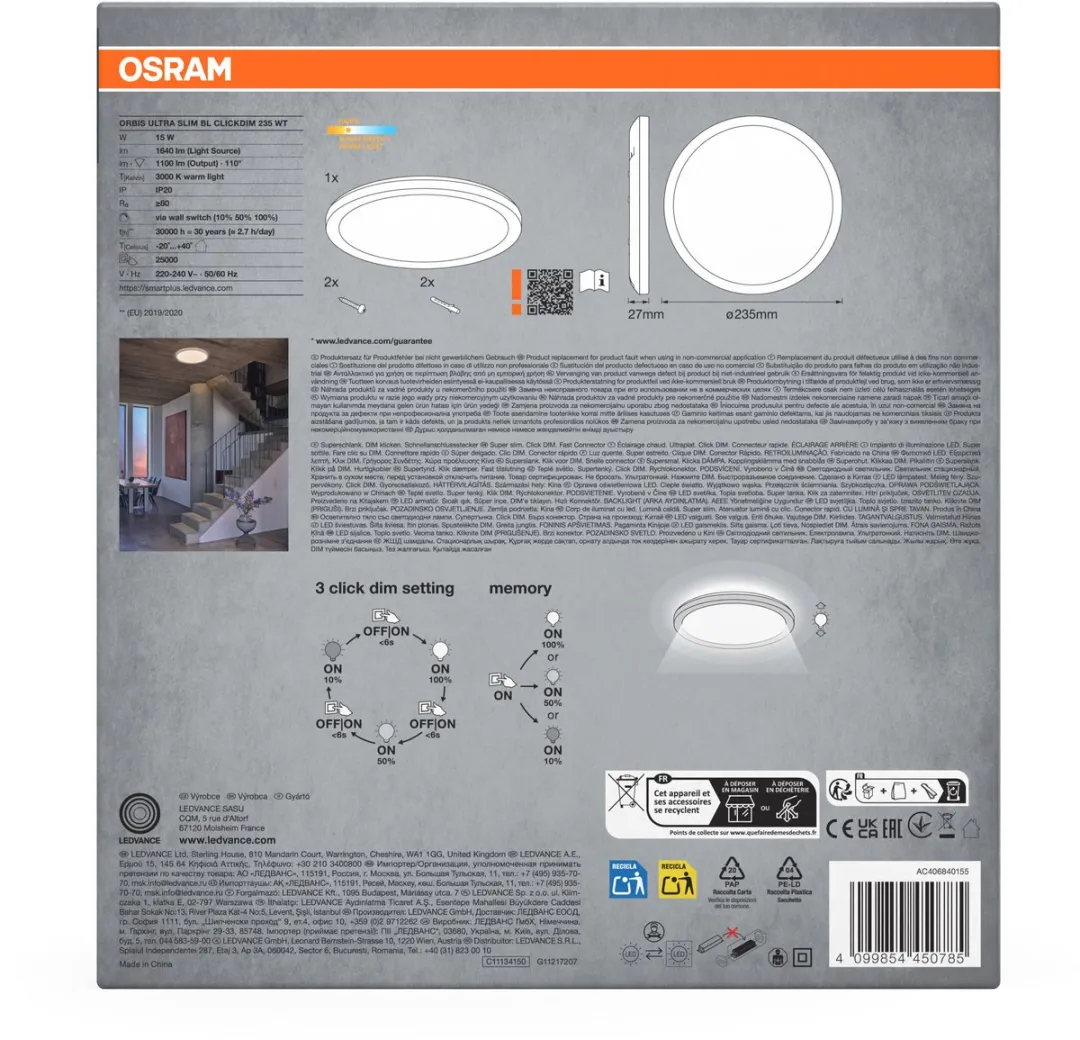 Osram Orbis Ultra Slim Plafondlamp 235mm - 15W 1640lm Warm Wit