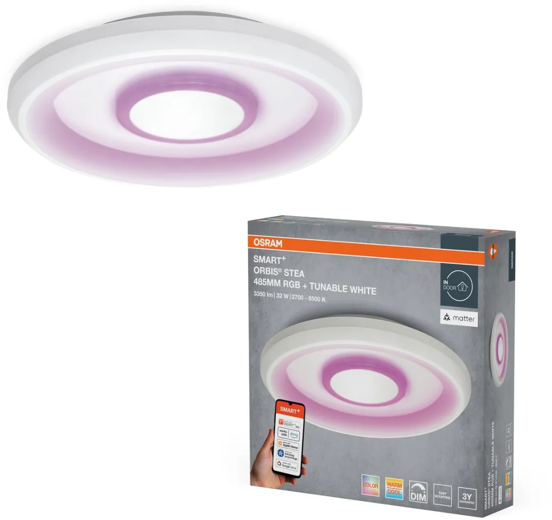 Osram SMART+ Matter Stea 485mm Plafondlamp - 32W 1950lm RGB+TW - Wit