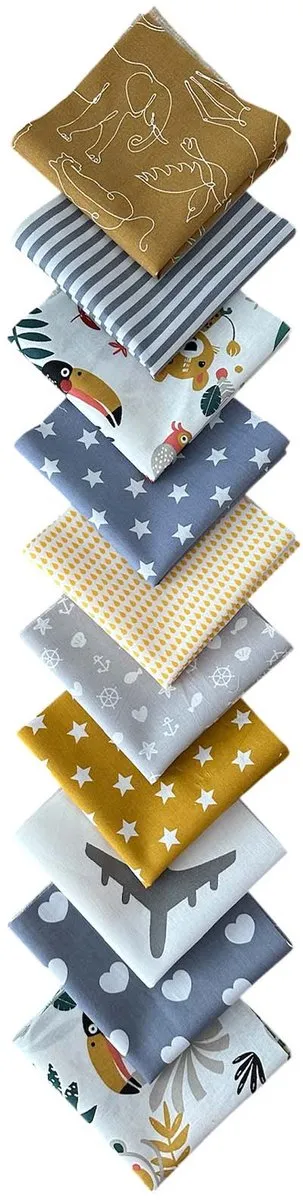BINK Bedding Quilt Patchwork Lapjes - 10 Stuks - 25x25cm - Geel/Grijs
