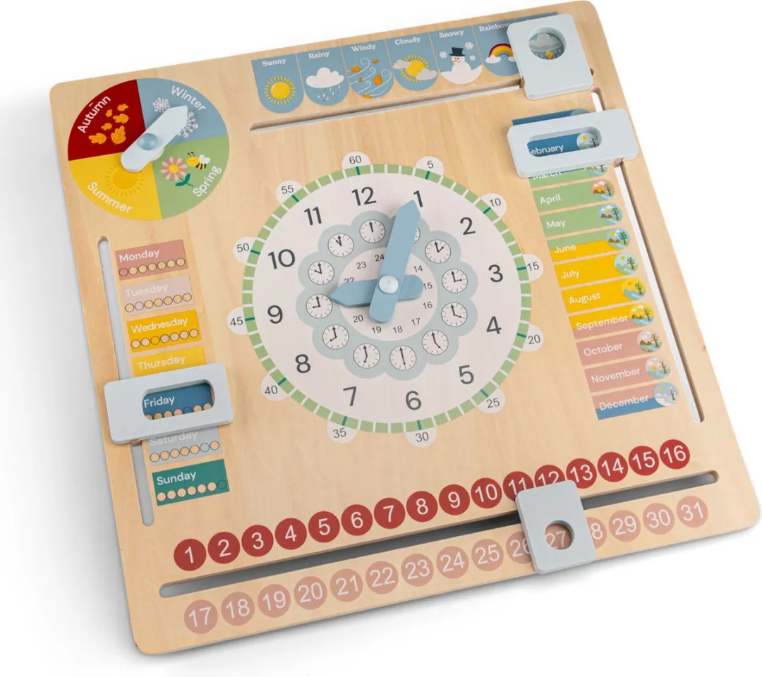 New Classic Toys Houten Kalenderklok ENGELSTALIG 18220 - Leerklok