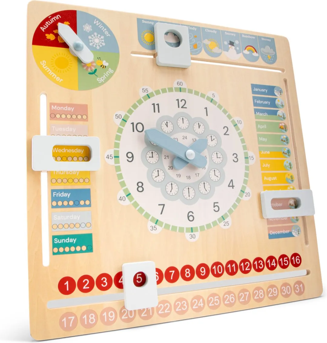 New Classic Toys Houten Kalenderklok ENGELSTALIG 18220 - Leerklok