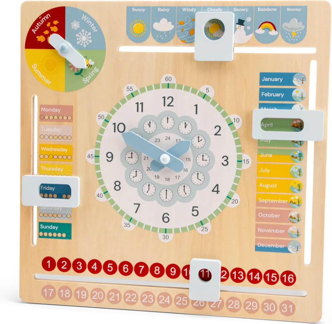 New Classic Toys Houten Kalenderklok ENGELSTALIG 18220 - Leerklok