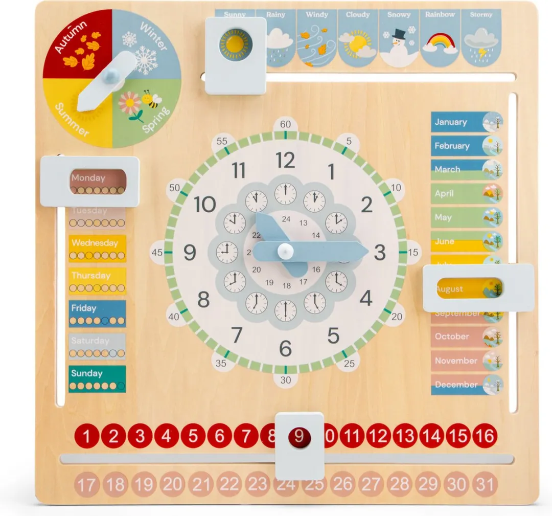 New Classic Toys Houten Kalenderklok ENGELSTALIG 18220 - Leerklok