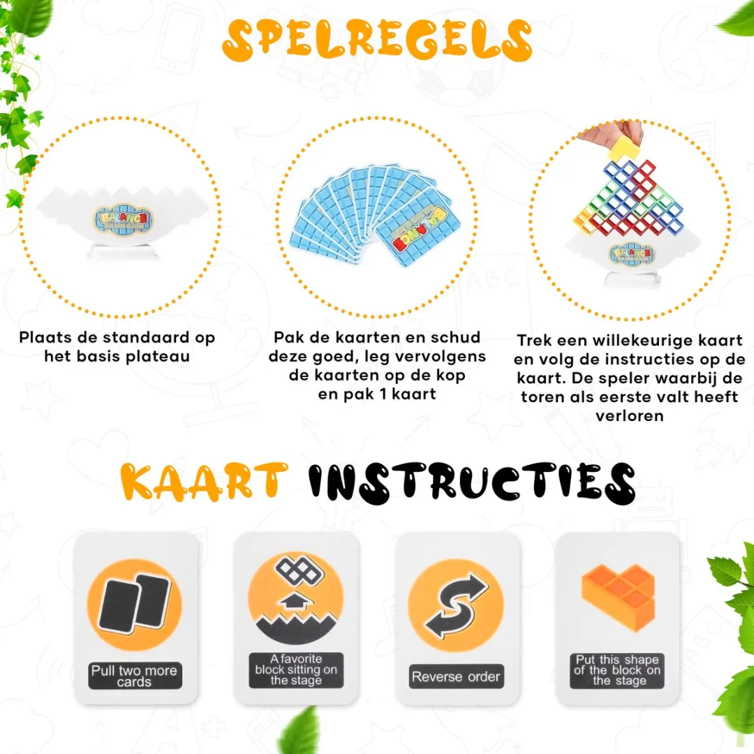 TOYLANDIA Tetra Tower Spel Balance - Montessori Speelgoed - Tetris Tower Spel - Balansspel - Educatief Speelgoed - Bouwset - Tiktok - 64 Stuks