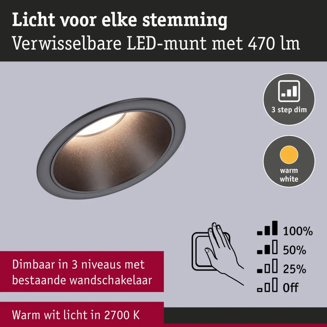 Paulmann Cole Coin Set LED Inbouwlamp 6x6W 470lm 2700K - Zwart mat