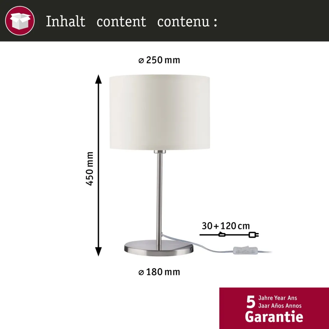 Paulmann LED Tafellamp Tessa E14 40W - Crème/Staal geborsteld - afbeelding 6 van 6