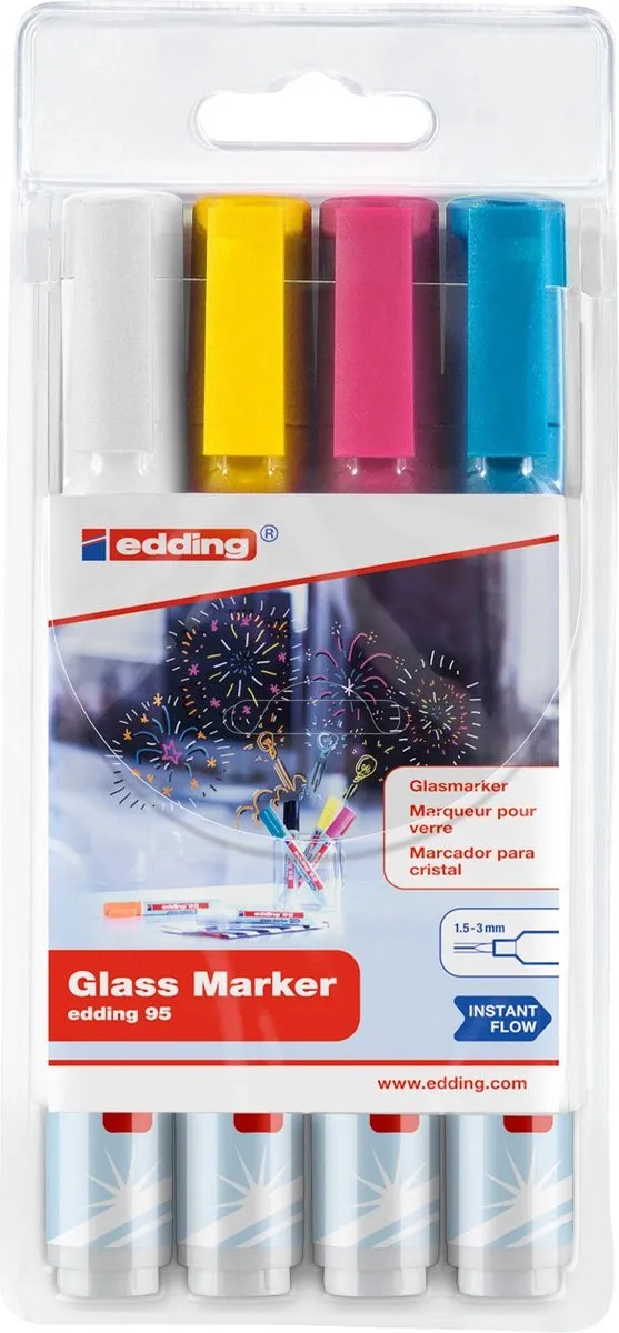 edding 95/4 S Glasmarker Set - 4 Stuks Assorti