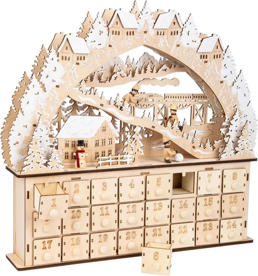 Small Foot Houten Adventskalender Ski - Beige/Wit