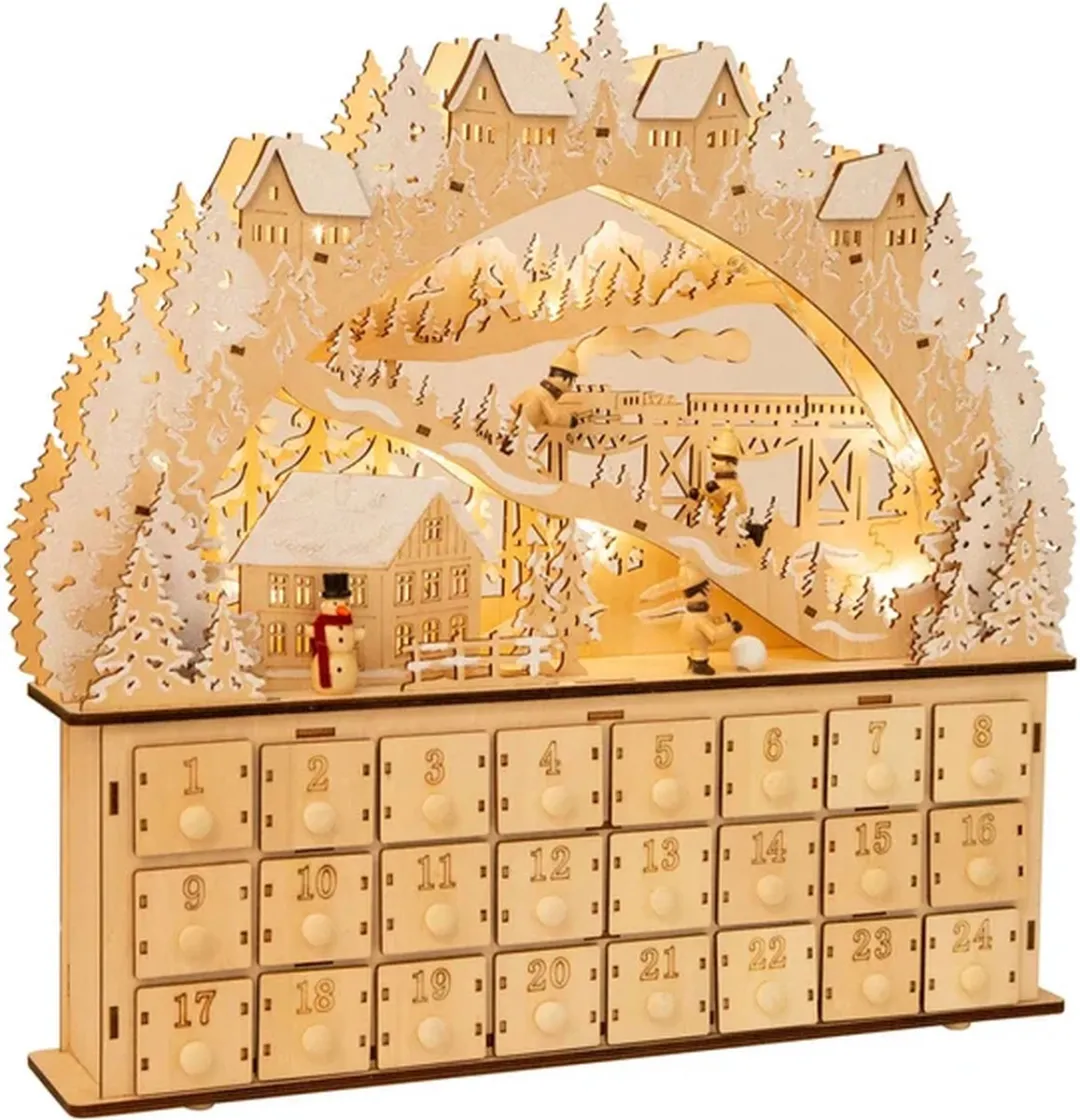 Small Foot Houten Adventskalender Ski - Beige/Wit