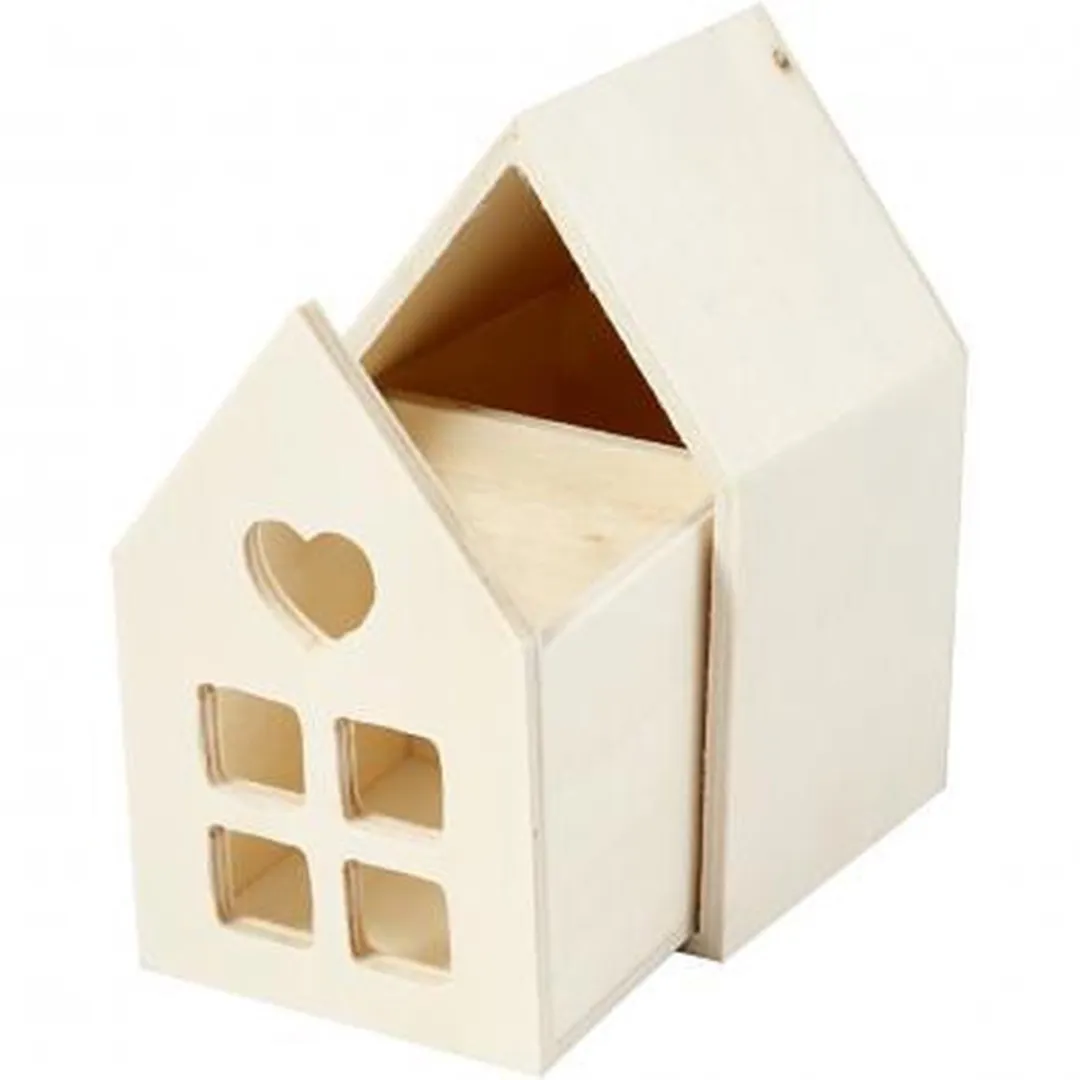 Creativ Company Houten Huis met Lade 6,8x6,8x10,8cm
