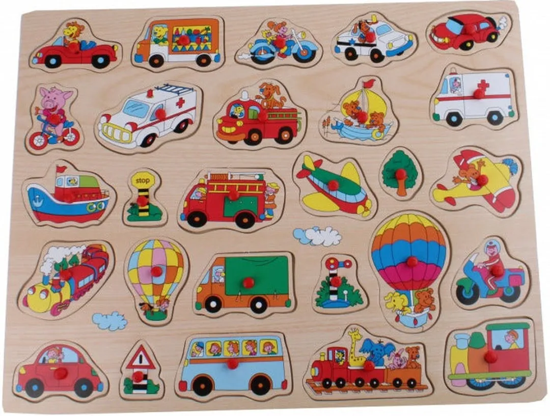 Johntoy Houten Knopjespuzzel Boerderij 35 Stuks - 45x35cm - Multicolor