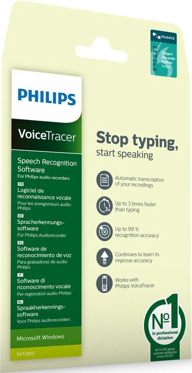 Philips VoiceTracer DVT2805 Spraakherkenning Software - NL/EN/FR/DE/IT/ES - afbeelding 6 van 6