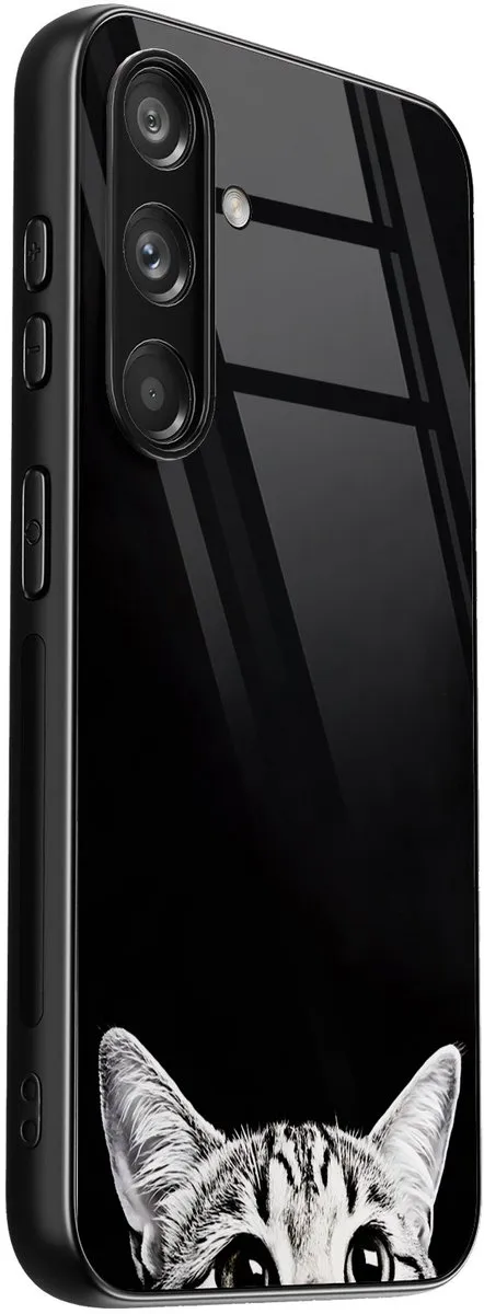 Casevibes Samsung Galaxy S24 Hoesje - Kat Kiekeboe Print - Zwart - afbeelding 2 van 3