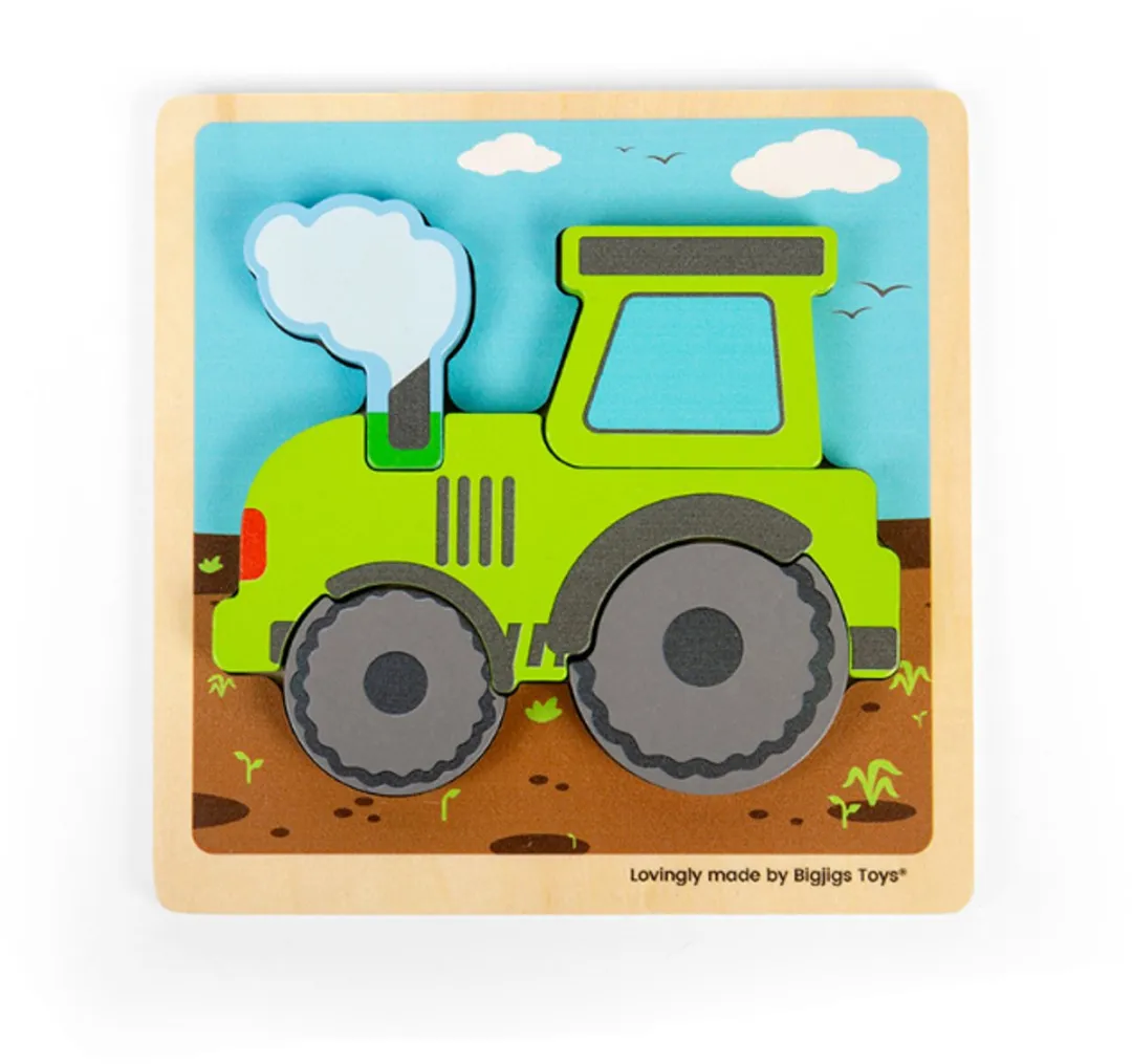 BIGJIGS Tractor Puzzel - Hout - 5 Stuks - Meerdere kleuren