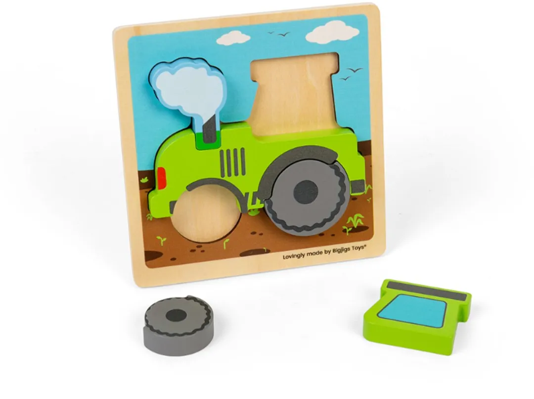 BIGJIGS Tractor Puzzel - Hout - 5 Stuks - Meerdere kleuren