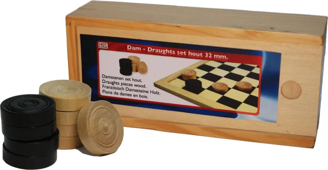 HOT Games Damschijven 32mm Houten Kist
